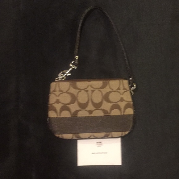 Coach signature stripe small wristlet khaki brown - Picture 3 of 8